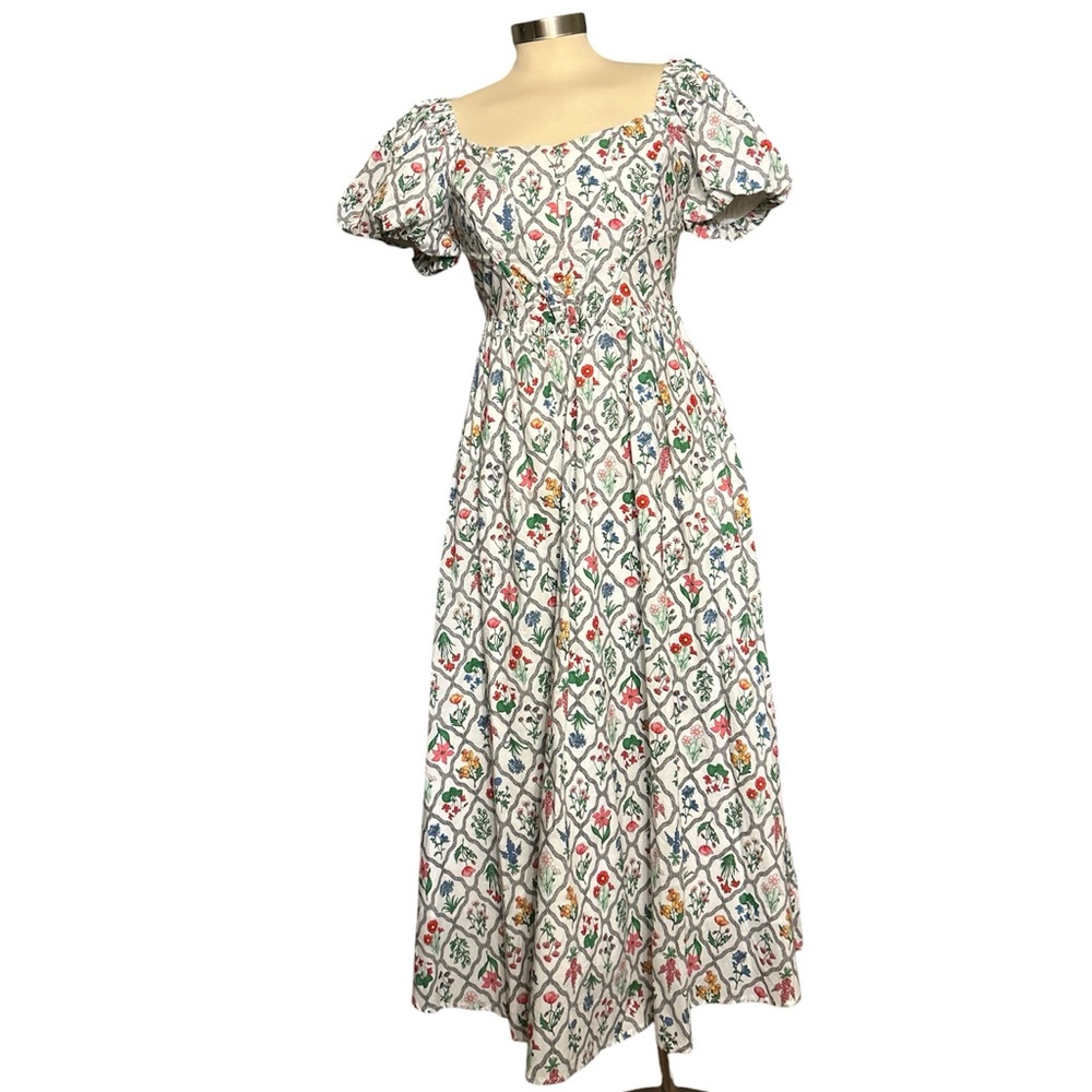 Anthropologie Moon River Floral Puff Sleeve Corset Midi Dress - Picture 2 of 7